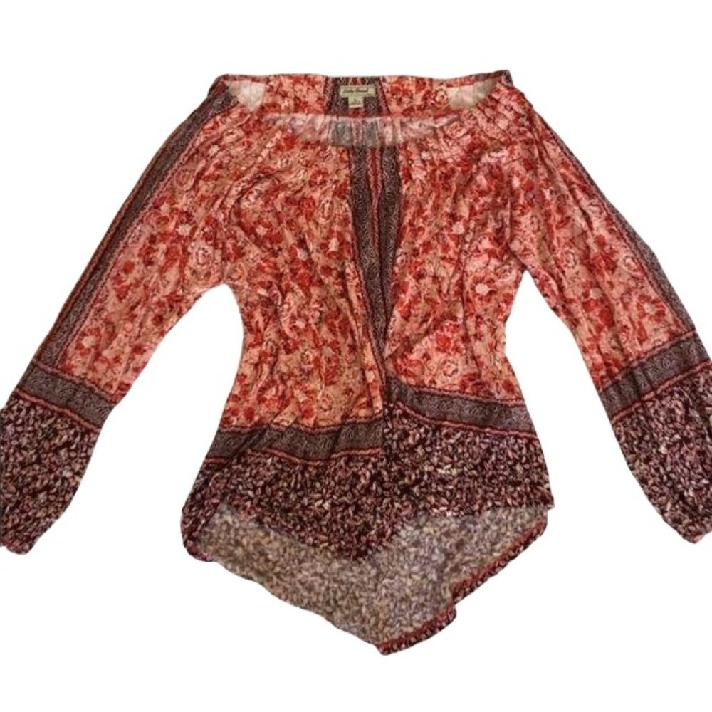 Lucky Brand Off The Shoulder Blouse Floral Bohemian Long Sleeve Tunic Loose S - Picture 6 of 8